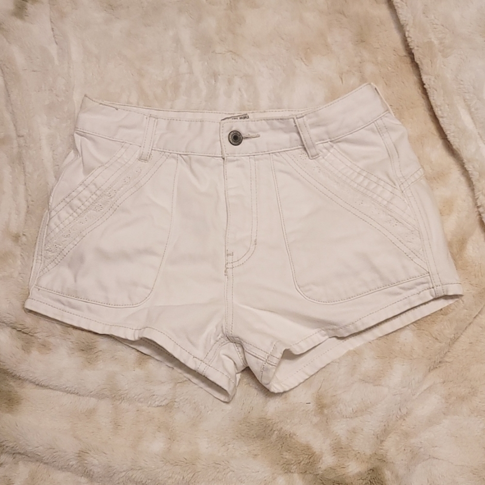 Free People Lace Detail White Denim Shorts